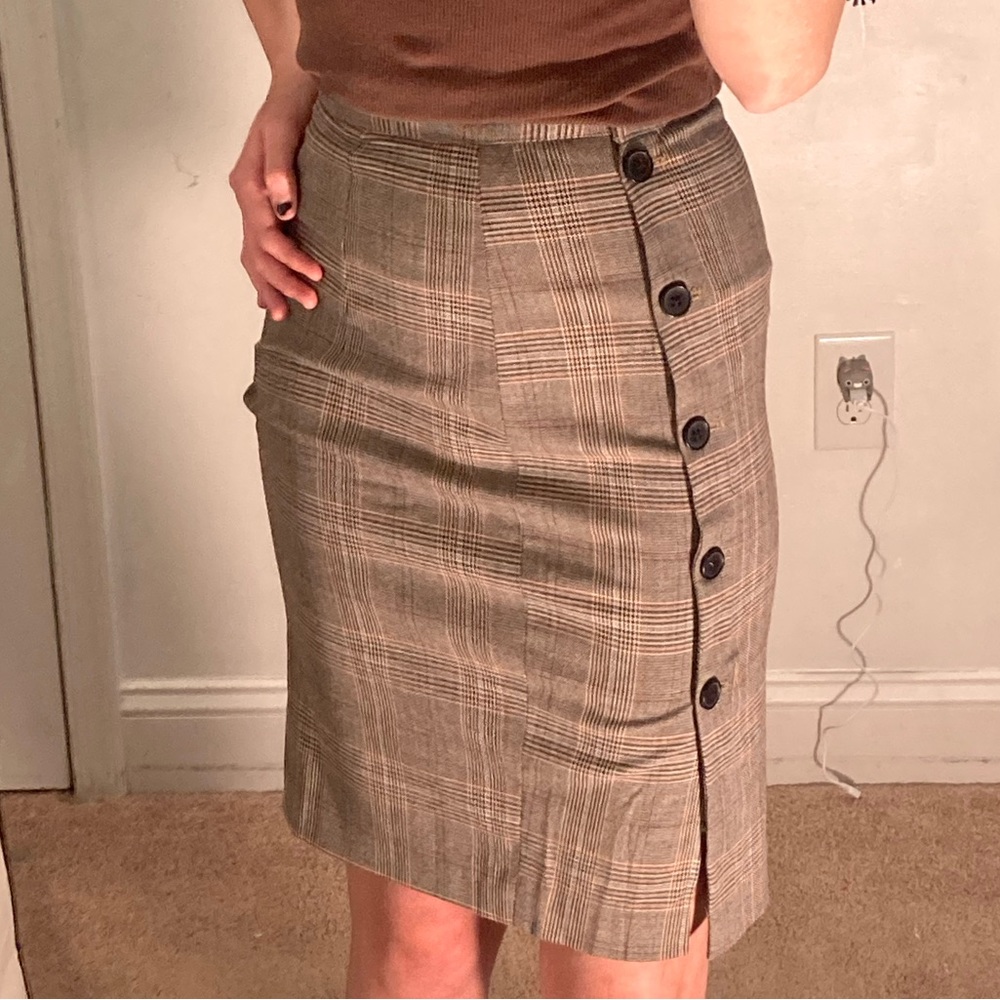 Plad Brown Womans Pencil Skirt